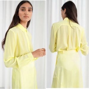 & Other Stories 100% Silk Yellow Blouse Top Button Down Shirt Size US 4